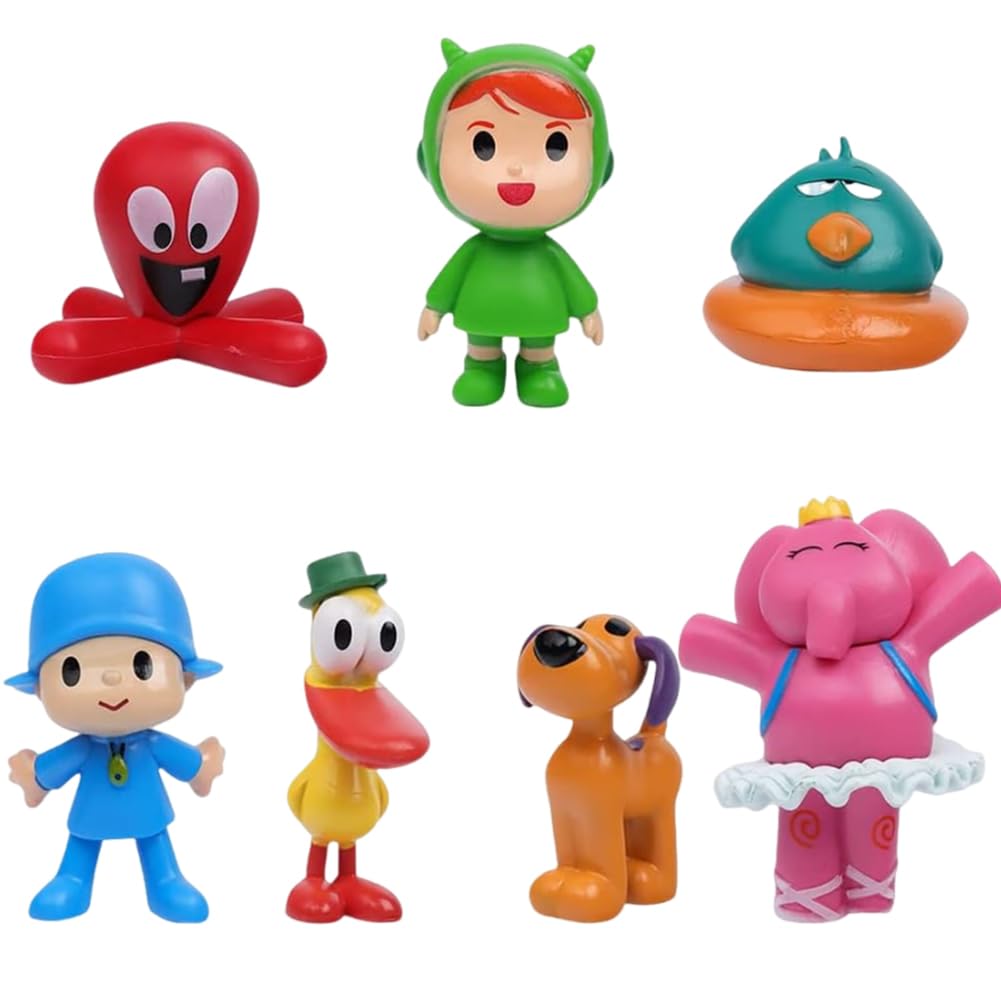 7PCS Poco yo Mini Figures Set, Poco yo Cake Topper, Poco yo Cupcake Figurines Party, Poco yo Cupcake Topper Decor For Kids Birthday Baby Shower Party Supplies