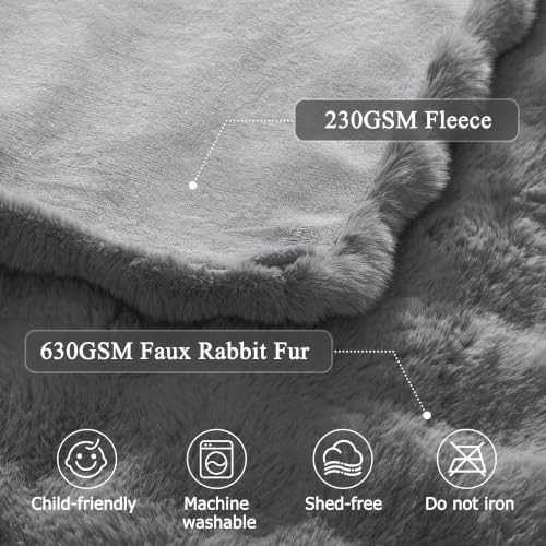 Cuddleux Gray Faux Fur Throw Blanket, Soft Fuzzy Blanket 50x60inch - image 7
