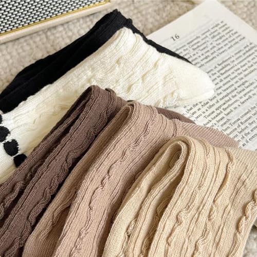 Image of Starella Women Cute Lace Crew Socks Cotton Vintage Twisted Preppy Dress Sock for Pumps Shoes 5 Pairs