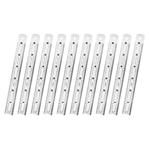 ACXMKEX 6 Inch Stainless Steel Ruler, 10 Pack Metal Ruler set, Machinist Ruler with Centimeters And Inches - 1/64, 1/32, mm and .5 mm Metric Ruler