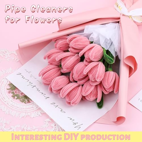 Image of Pipe Cleaners for Craft Flower Making Kit - Thick Fuzzy Wire Chenille Stems for DIY Crafts, Green & White Pipe Cleaners for Flower Bouquet Craft Projects, Kids Art & School Supplies