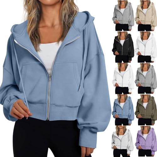 Womens Zip Up Hoodies Cropped Oversized Fleece Sweatshirts Y2k Drawstring Zipper Hoodie Fall Outfits Winter Clothes2