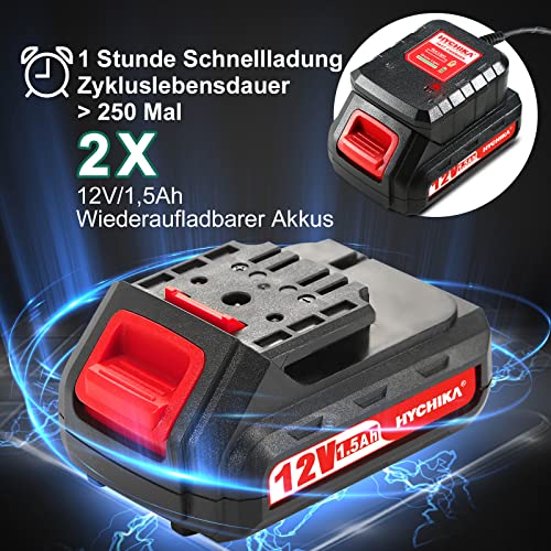 Akkuschrauber, HYCHIKA Akku Bohrschrauber 12V, 30Nm Drehmoment, 2x1.5 Ah Akkus, Schnellladung, 21+1… – Bild 5
