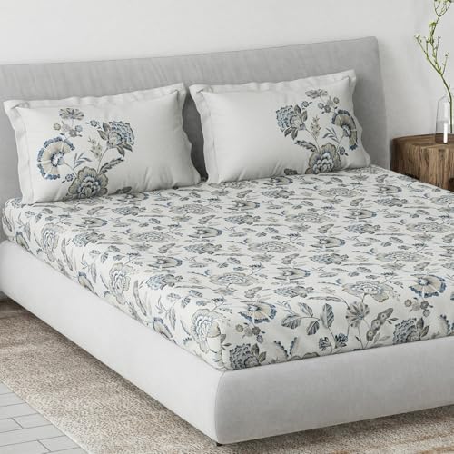 Image of DDECOR Live beautiful Cotton Queen Bed Sheet Set with 2 Pillow Covers (229 CM X 274 CM, Grey) Digital Print Classical 145TC GSM