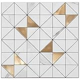 Adedeo Peel and Stick Metal Backsplash Tile Self-Adhesive Aluminum Surface Mosaic Tile White Marble