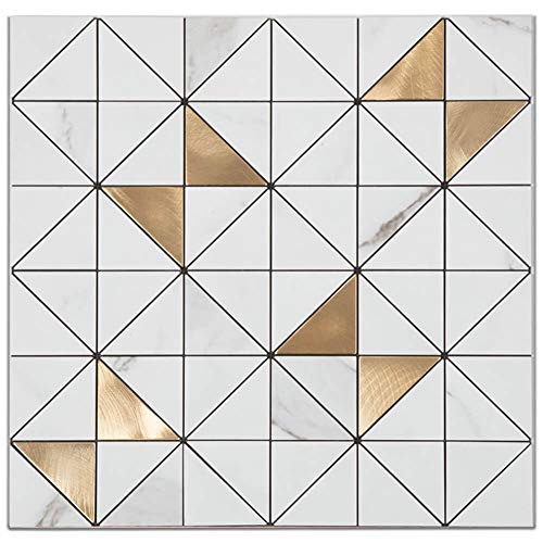 Adedeo Peel And Stick Metal Backsplash Tile Self-Adhesive Aluminum Surface Mosaic Tile White Marble & Gold Triangle For Kitchen Backsplash Bathroom Wall (5 Sheets) #TOP10