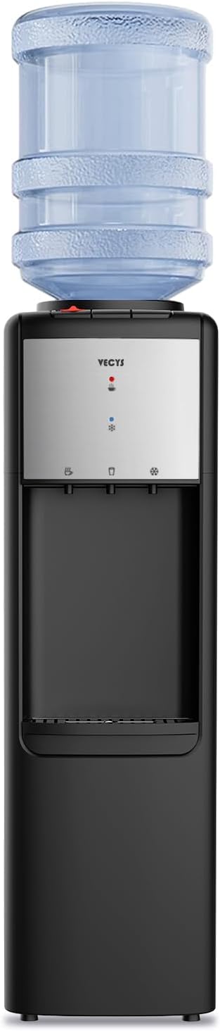 VECYS Hot and Cold Top Load Water Cooler Dispenser, 3 or 5 Gallon with Child Safety Lock, Built-in Refrigerating Compressor and 304 Stainless Steel Water Tank VECYS Hot and Cold Top Load Water Cooler Dispenser, 3 or 5 Gallon with Child Safety Lock, Built-in Refrigerating Compressor and 304 Stainless Steel Water Tank