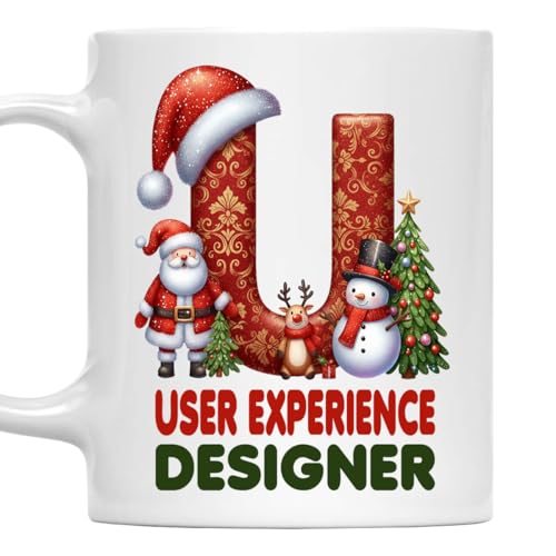 Christmas User Experience Designer Mug with Santa Hat Initial, Sn...