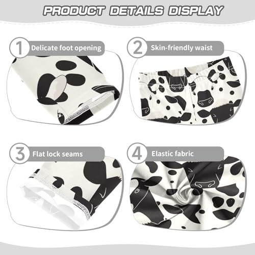 KLL Cow Spot Black and White Little Girls Cotton Leggings Soft High Waisted Lounge Pants Running3