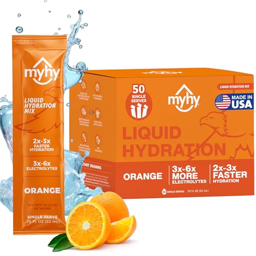 MyHy - Liquid Hydration Packets – Electrolytes Drink Mix for Rapid Hydration, Liquid Hydration Solution - Ideal for Athletes, Fitness Enthusiasts, Sweat Loss, & Daily Wellness - Orange, 50 Count