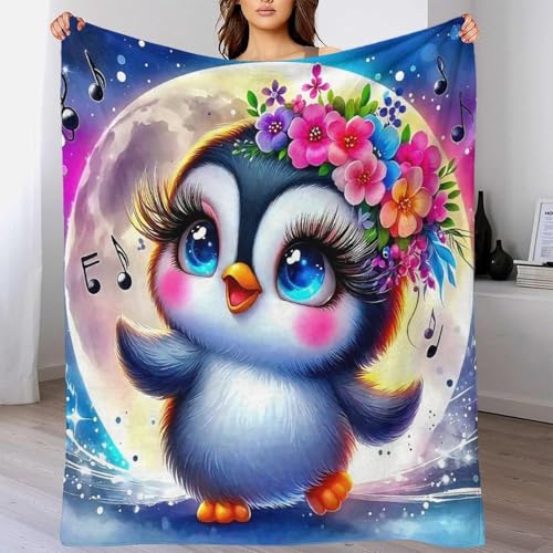 Couverture pingouin flanelle 3D 150x200cm cadeau anniversaire enfant