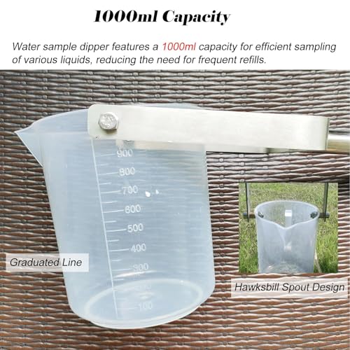 Barra de recogida de muestras de agua de metal extralargo, kit telescópico de muestras de agua con vaso de plástico graduado de 1000 ml, vasos de muestra de agua para aguas residuales, lagos, ríos