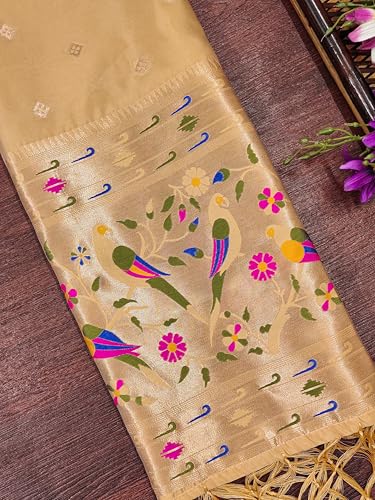 Image of DEVANGI Women's Woven Paithani Banarasi Silk Dupatta /Chunni For Women, Floral Print 1 Meter Wide and 2.3 Meter Length Printed Designer Dupatta /Chunni For Girls