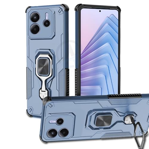 Image of AESTMO Armor Back Cover for Redmi Note 14 5G | Ring Holder & Kickstand & Camera Protection in-Built | 360 Degree Protection Back Case Cover (Blue)