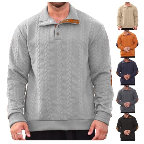 Men's Cable Knit Polo Sweatshirt Casual Stand Collar Button Up Pullover Lightweight Long Sleeve Sweater4