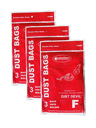 9 Royal Dirt Devil Canister Type F Allergy Vacuum Bags, Can Vac, Power Pak Vacuum Cleaners, 3-200147-001, 3200147001, 200147, RY200147, 3-300475-001, 3300475001, 300475, 3-200348-001, 3200348001, 200348, 1-200103-001,1200103001, 200103, 2160, 2160CA