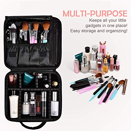 Bvser Travel Makeup Case, Cosmetic Train Case Organizer Portable Artist Storage Makeup Bag With Adjustable Dividers For Cosmetics Makeup Brushes Toiletry Jewelry Digital Accessories - Black #TOP2