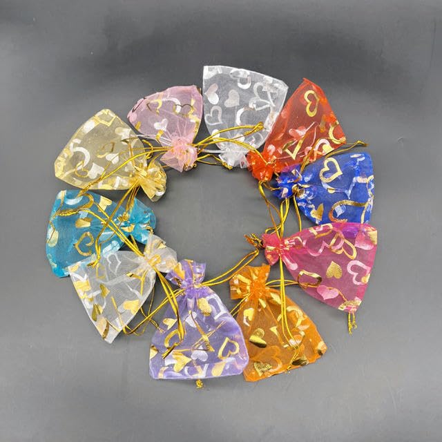 100 Sacchetti Regalo In Organza A Forma Di Cuore – 10x12 Cm, Con Coulisse, Per Bomboniere, Caramelle, Gioielli, Feste