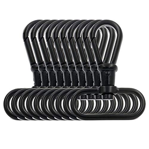BIKICOCO 1-1/2'' Swivel Trigger Round Head Snap Hook Lobster Claw Clasp Spring Loaded Clip, Black - Pack of 10