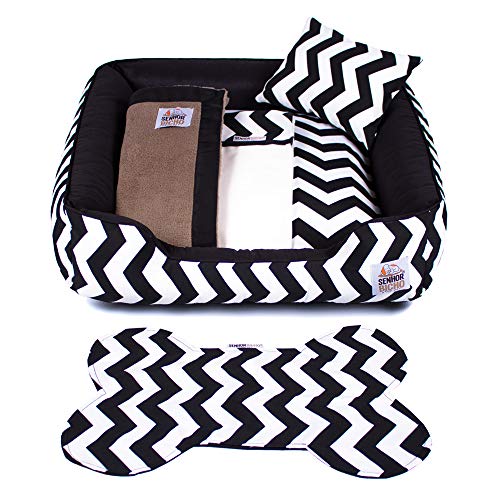 Enxoval Cama de Cachorro com Zíper Pandora Senhor Bicho - M - Chevron Preto
