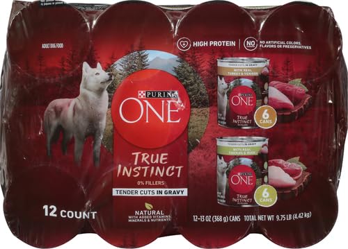 Image of Purina ONE True Instinct Tender Cuts in Gravy with Real Turkey and Venison & with Real Chicken and Duck High Protein Wet Dog Food Variety Pack - 13 oz. Cans,(Pack of 24)