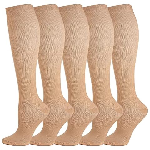 5 Pairs Compression Socks for Men & Women Best Graduated Athletic Fit for Running Flight Travel Pregnancy Flying Nurses Medical Shin Splints -Varicose Veins (L, Brown) Cover
