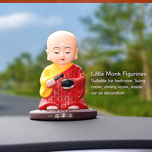 Image of AUGEN Small Buddhist Monk Solar Ornaments, Automatic Nodding Lucky Meaning Light Energy Sensing EcoFriendly, Solar Buddhist Monk Statue Decoration for Home Car Dashboard (Pack of 1)(C, Red)