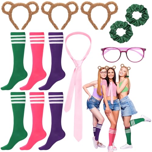 ShinyMatch 10 Pcs Animal Costumes Set Include Ear Headbands Hair Bands Round Frame Glasses Tie Sock for Women Adult Halloween Cosplay Party Accessories Animal Costume