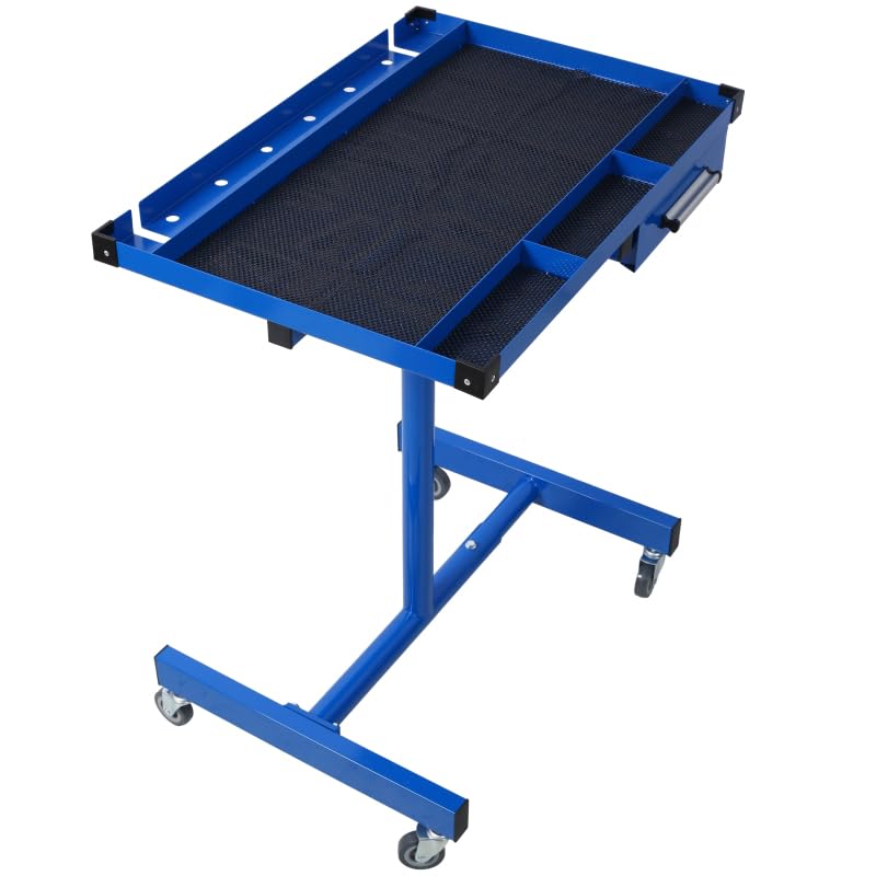 Adjustable Tear Down Work Table with Drawer - Heavy Duty Steel Frame, 220LB Capacity, 4 Swivel Casters for Garage, Workshop & DIY Projects (34'-47.75' Height) (Blue, OneSize)