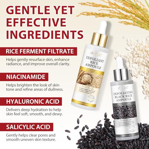 Schwarzes Reis Peeling Serum + Weißem Reis Peeling Serum Kit, Peeling Ampulle für zart weiche Haut, repariert und spendet intensive Feuchtigkeit Für Gesicht und Körper