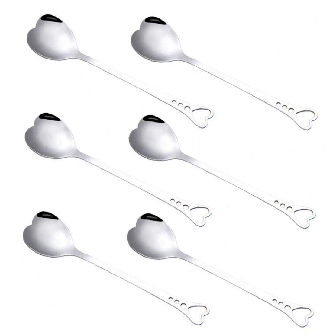 Casecover As Shown Heart Shape Coffee Spoons,Stainless Steel Long Tea Spoon Dessert Stirring Sugar Mixing Ice Cream Spoon 6Pcs/Set