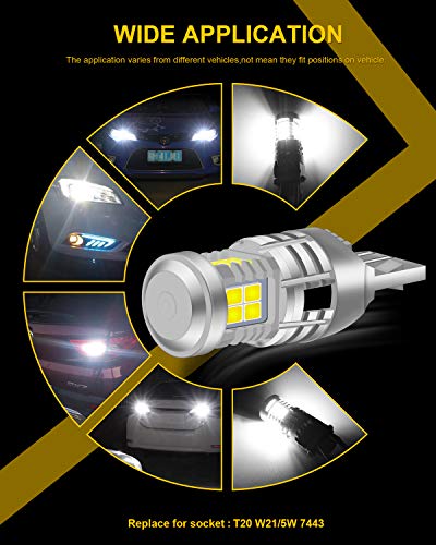 KATUR 7443 T20 992 W21/5W LED Bulbs Super Bright 12pcs 3030 & 8pcs 3020 Chips Canbus Error Free Replace for Turn Signal Reverse Brake Tail Stop Parking Light,Xenon White(Pack of 2)