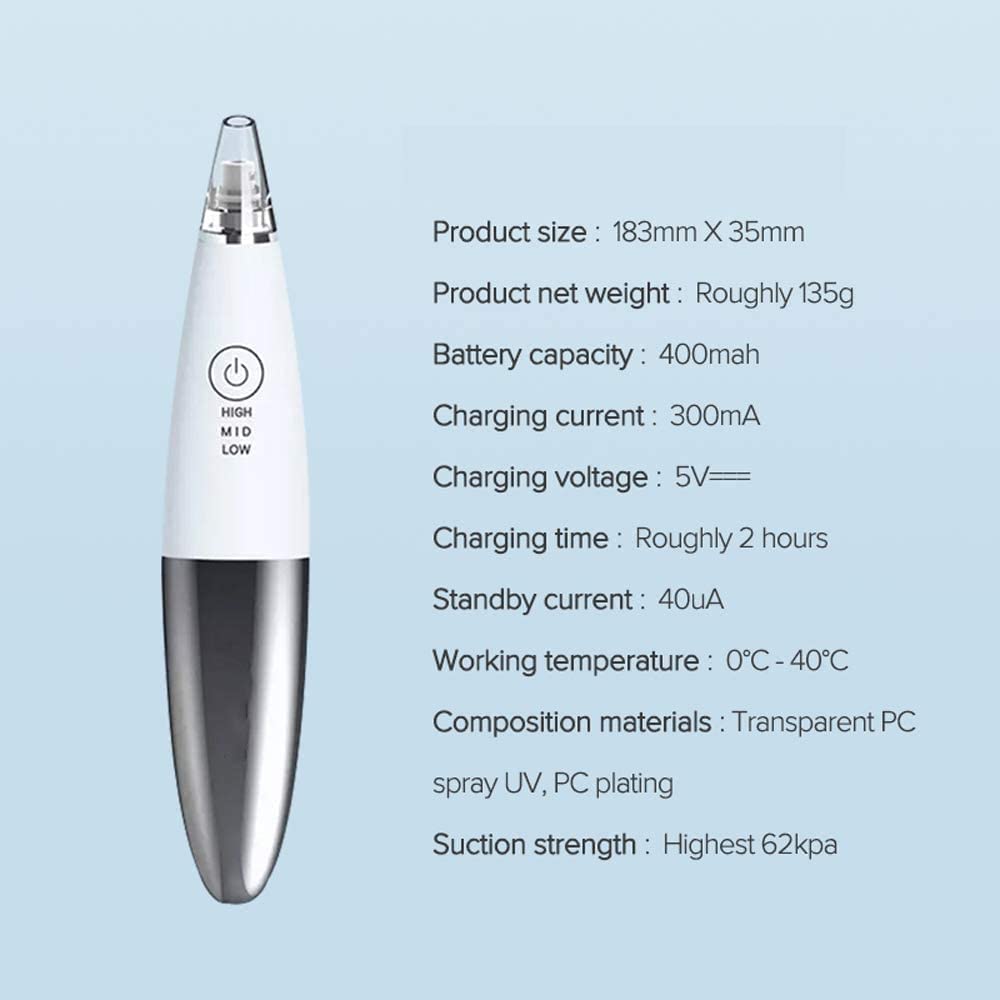 Aspirapolvere for pori di punti neri, pulitore for pori del viso Elettrico USB ricaricabile Estrattore di punti neri for acne comedone con 4 sonde e kit di rimozione di punti neri Aspirazione f