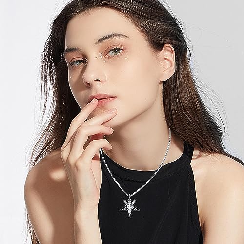 Sigil of Baphomet Pendant Inverted Pentagram Necklace 925 Sterling Silver Satanic Baphomet Goat Cow Skull Necklace for Men Gift Birthday Jewelry4