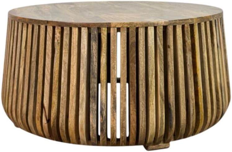 Carolina Chair & Table Cascade 36" Coffee Table – Vintage Layered Open Slats Base, Round Solid Wood Top Drink Table - Elegant Home Accent Furniture for Bedroom, Living Room, Hallway Decor (Natural)