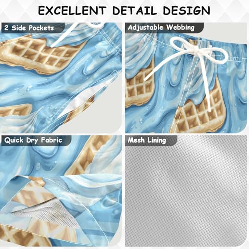 Boccsty Blue Ice Cream Glaze Down Wafer Boys Swim Trunks Baby Kids Summer Toddler Beach Board Shorts 2T3