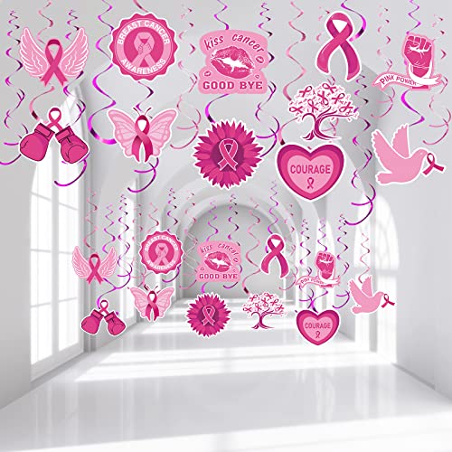 51 Pieces Breast Cancer Awareness Party Decoration Breast Cancer Awareness Hanging Swirls Pink Paper Ribbon Ceiling Streamers Decor for Breast Cancer Awareness Month Party Wall Home Supplies