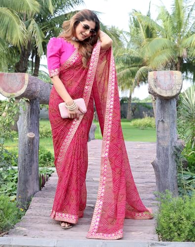 Image of Yashika Women's Georgette Saree with Lace |Solid Digital Printed Patola Saree for Women