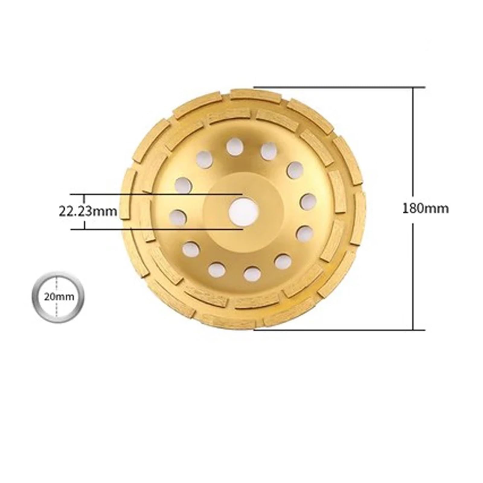 Muela abrasiva de doble hilera de diamante for hormigón, herramienta amoladora angular de granito y mármol, apertura de disco de lijado de 9 pulgadas, 20MM/22,23MM con alta eficiencia(180mm)
