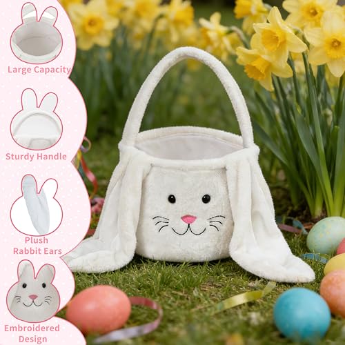 Image of Plush Easter Basket, Bunny Easter Buckets, Easter Bags & Tote Bags for Kids Presents Easter Egg Decorations Candy