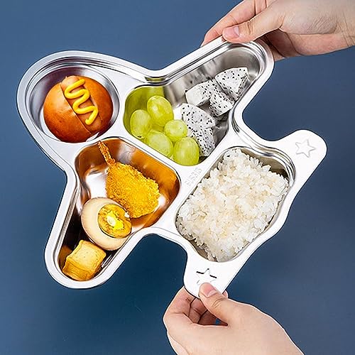 Image of Happy Hues Stainless Steel Divided Meal Plate Tray-3 Compartments Dinner Dish for Baby (Plane)