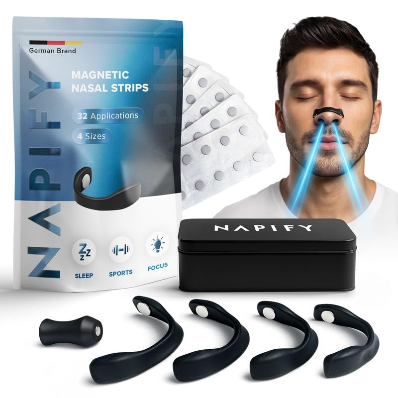Magnetic Nasal Strips (32 Days) Magnetic Nose Strip for Snoring Strong Adhesive from Germany for Free Breathing Sports Performance & More Focus Anti-Snoring Stopper - Nap-S02