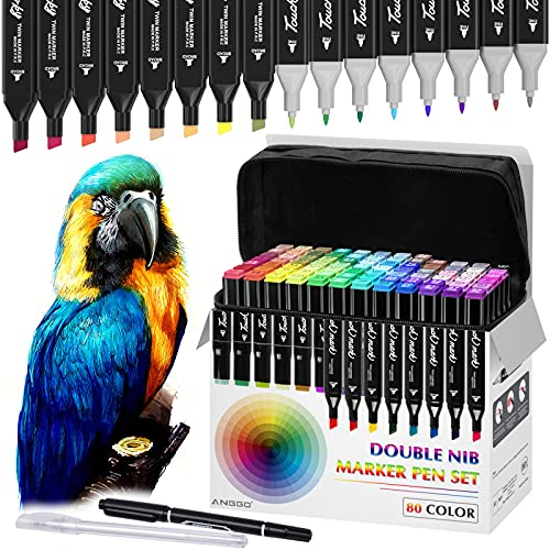 ANGGO Rotuladores de 80 Colores Marker Pen Set Marcadores Permanente de Graffiti con Doble Punta, Rotuladores, Rotuladores Lettering para Dibujar Bocetos de Arte, Pintar, Colorear y Subrayar Cover