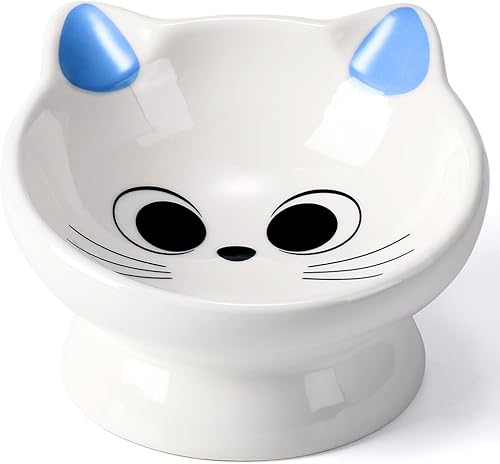 Cuenco elevado de cerámica para gatos con inclinación en 15, protege la columna vertebral del gato, antivómitos, prevención de reflujo, cuencos para