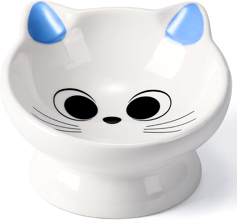 Pote elevado de cerâmica para gatos com inclinação de 15° AISBUGUR Azul