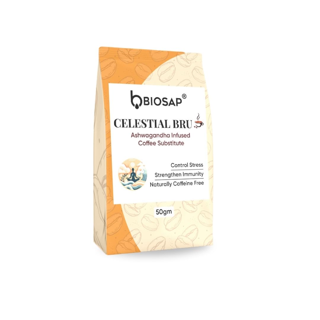 Biosap Coffee Substitute Ashwagandha Celestial Bru | Caffeine Free Herbal Coffee Alternative | 50 Grams | Adaptogenic Calm Focus Blend | Smooth Roast Flavor-image-26