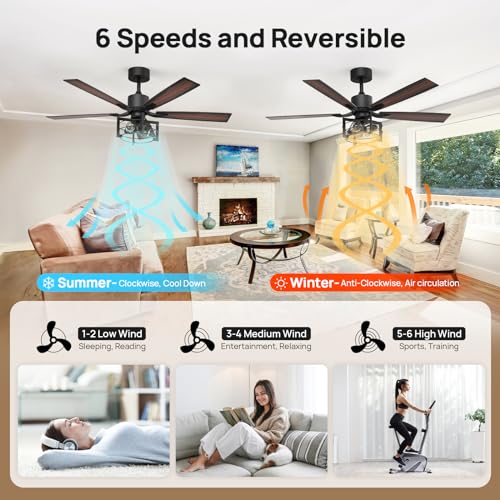 Consciot-52-Inch-Ceiling-Fans-With-Lights-Remote-Modern-Farmhouse-Caged-Ceiling-Fan-Reversible-Motor-5-Double-Finish-Wood-Blades-Rustic-Ceiling-Fan-For-Porch-Living-Rooms-Bedroom-Hunter-Black Consciot 52 Inch Ceiling Fans With Lights Remote Modern Farmhouse Caged Ceiling Fan Reversible Motor 5 Double Finish Wood Blades Rustic Ceiling Fan For Porch Living Rooms Bedroom Hunter Black