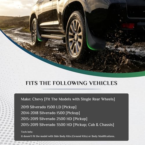 Image of Mud Flaps Fit for 2014-2018 Chevy Silverado 1500 /LD /2500 HD / 3500 HD - Fit The Models with Single Rear Wheels, Dedicated Mudguard for Four Seasons Protection, Front and Rear W /o Fender Flares