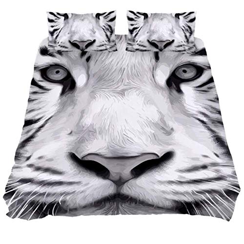 Eslifey - Juego de funda de edredón de 3 piezas, diseño de tigre de Bengala, color blanco, Tejido químico., Varios Colores, King 102 x 90 9 x 29 in