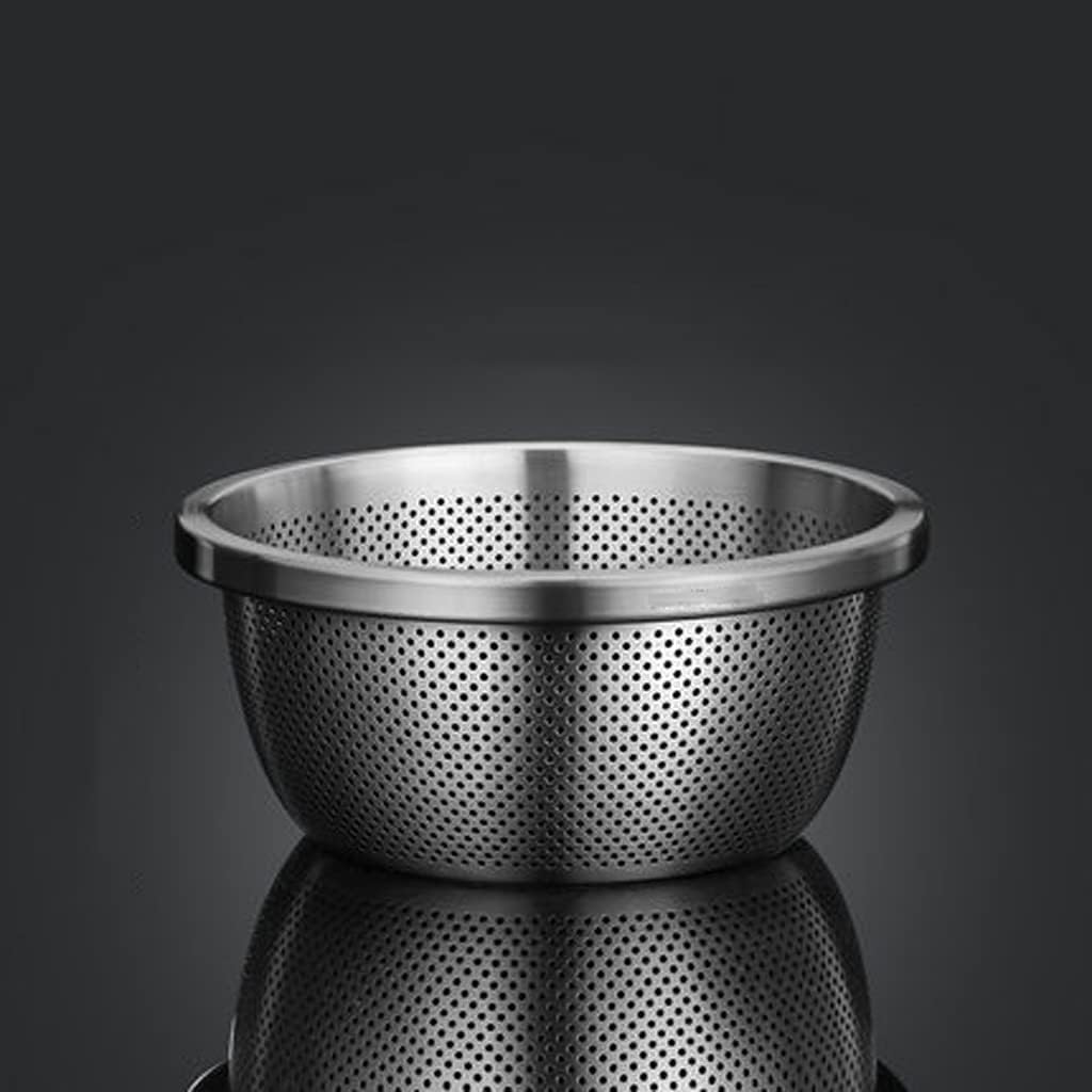 304 Steel Bowl Kitchen Cooking Salad Mixing Bowls Set Wash Drain Basket Soup Basin Strainer